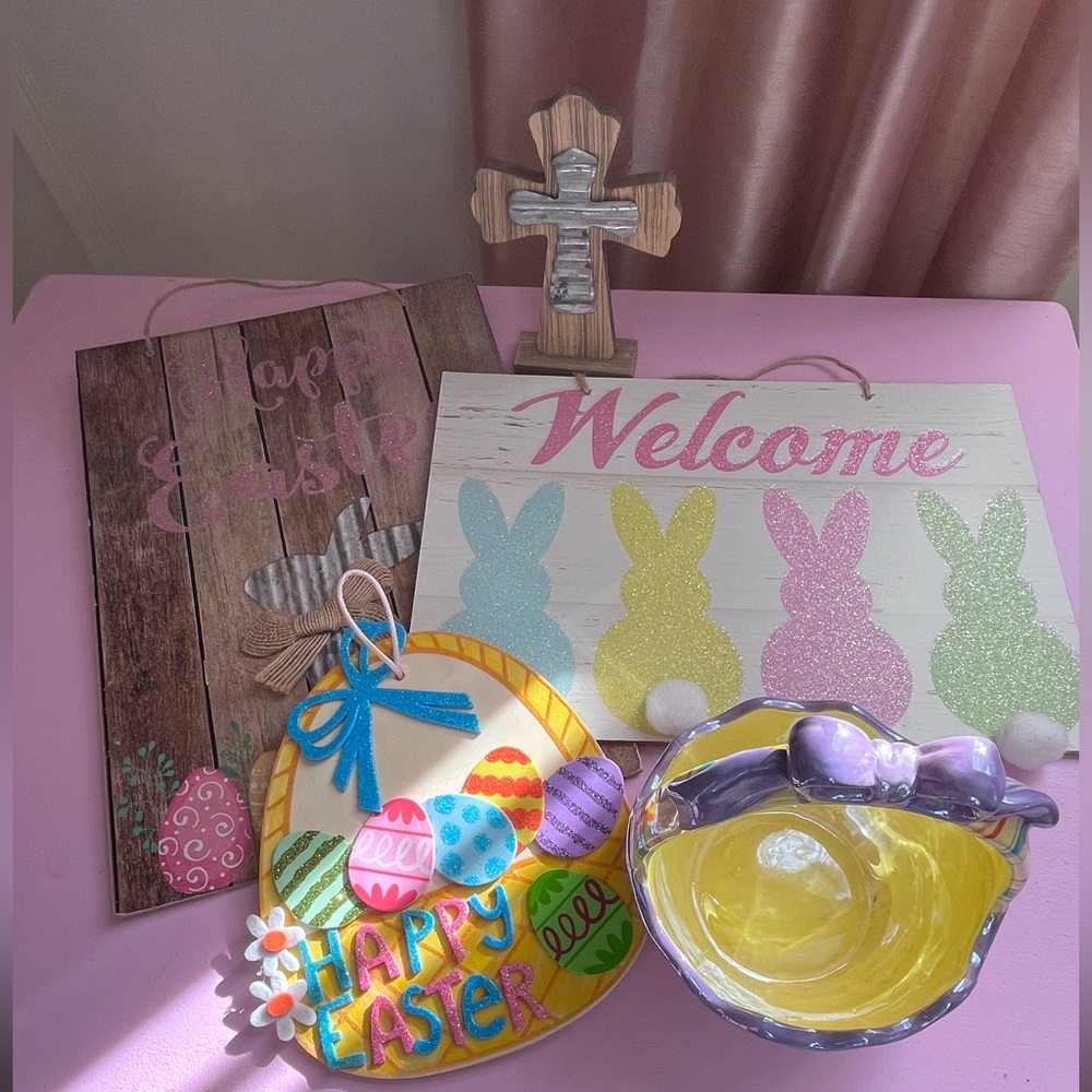 Easter Themed Party Supplies Set.Bowl is 6”x6”.  Cross 6”x4”